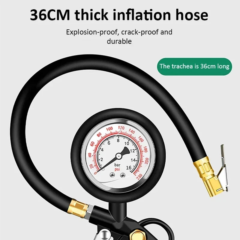 220 PSI Tire Pressure Gauge – Car, Truck & Motorcycle Tire Inflator with Flexible Hose