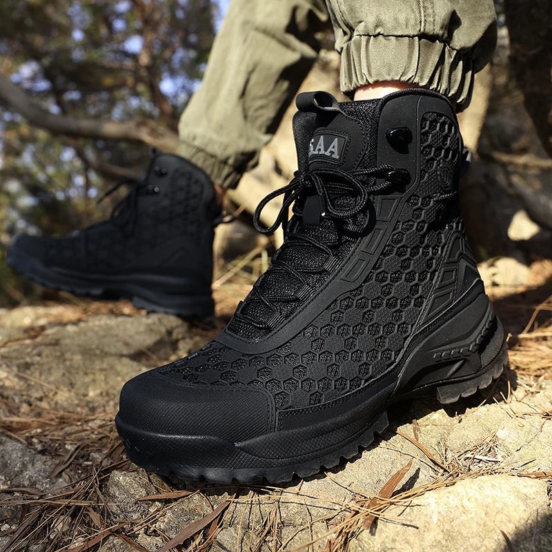 Riding Boots – Men’s High-Top Leather Motorcycle Boots, Breathable Non-Slip Outdoor Design
