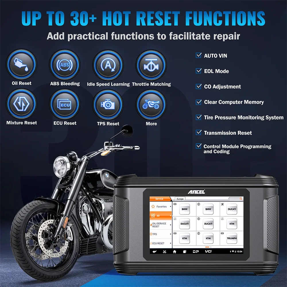 ANCEL MT500 Motorcycle Diagnostic Tablet – US Version – Full System + 30+ Resets + ECU Coding – Harley / Indian / Polaris / BRP + Asian – $1,196