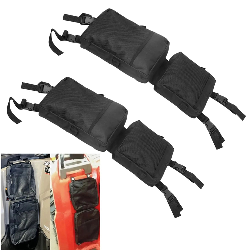 1 Pair Motorcycle Black Saddlebag ATV Fender Bags ATV Tank Saddle Bags Cargo Storage Hunting Bag Tank Bag – 600D Polyester Waterproof Integrated Straps