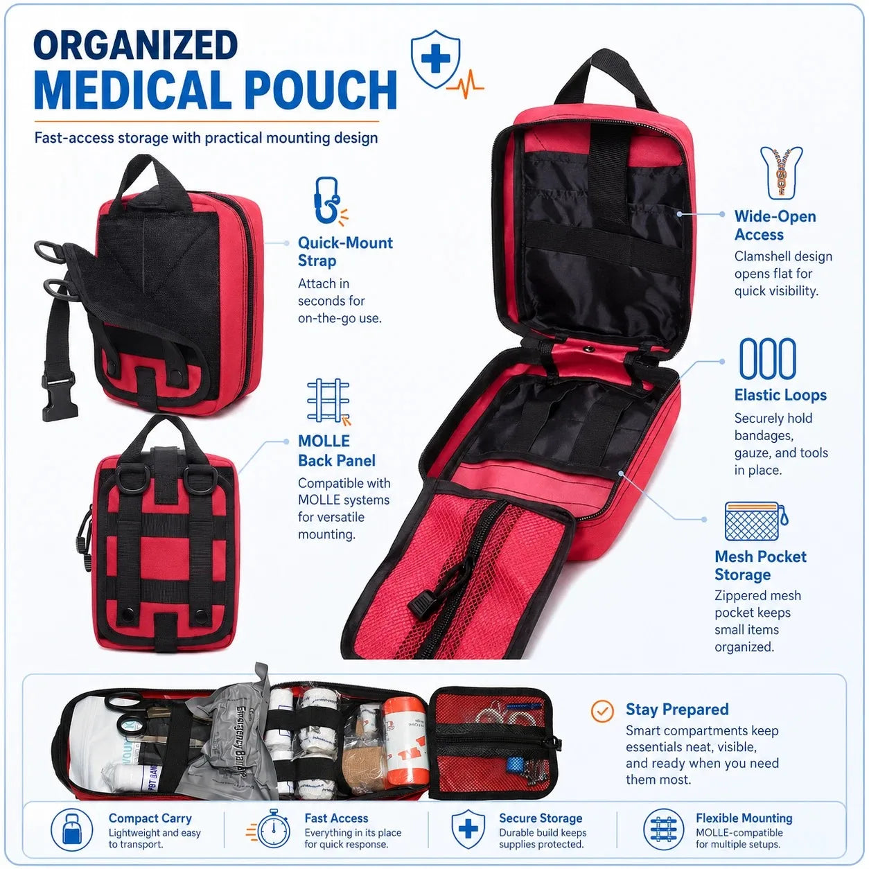 379-Piece IFAK Trauma First Aid Kit with MOLLE Pouch Emergency Survival Kit for Motorcycle Camping Hiking Car Travel Home Sports