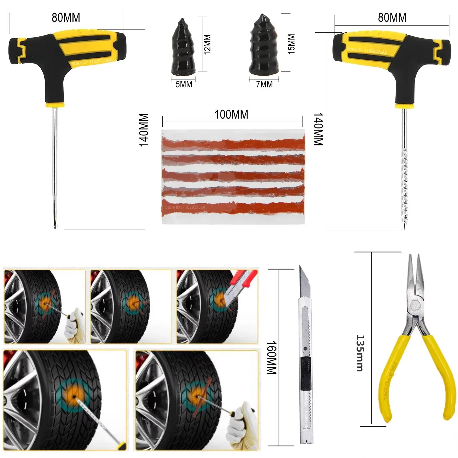 Tubeless Tire Puncture Plug Repair Kit with Storage Box – 23 / 31 / 42 / 52pcs – Car Motorcycle Bicycle – $10–18