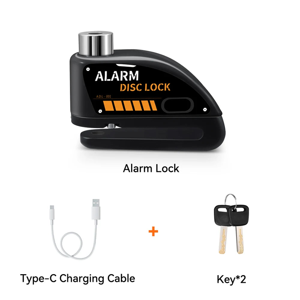 Extractme Motorcycle Alarm Disc Brake Lock 120dB Bicycle Wheel Disk Padlock Security Anti-Theft Lock Scooter – USB-C Rechargeable – 7mm – With or Without Rope – Red Black Blue Green Yellow