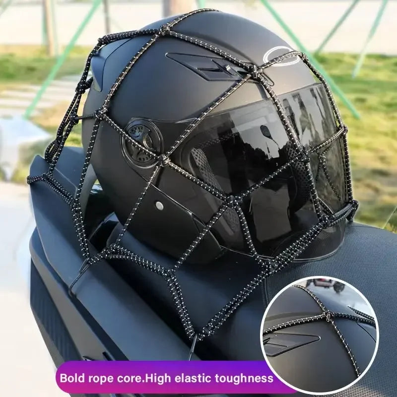 Motorcycle Cargo Net – Elastic Reflective Bungee Net for Helmet & Luggage