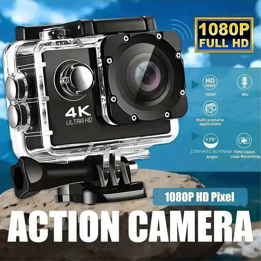 IPCS 4K Ultra HD Mini Action Camera Sony IMX206 EIS Anti-Shake Waterproof External Mic Wireless Vlog Camera for Diving Motorcycle Biking Outdoor Sports Dash Cam (Micro SD Not Included)