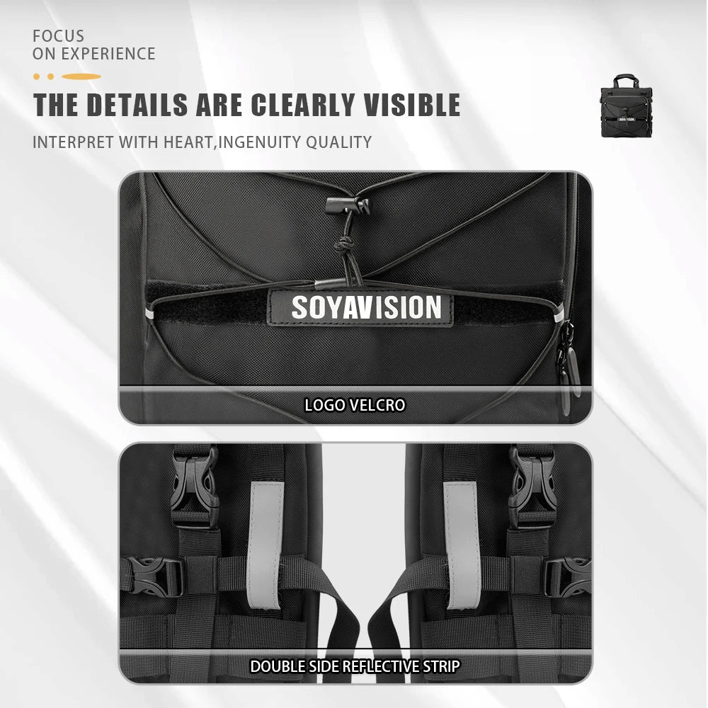 SOYAVISION Motorcycle Saddlebag Waterproof Side Bag 20L 500D Polyester Travel Motorbike Luggage Rear Seat Bag for BMW R1200GS ADV Kawasaki Yamaha Honda Suzuki – Black (1PC / 2PC)