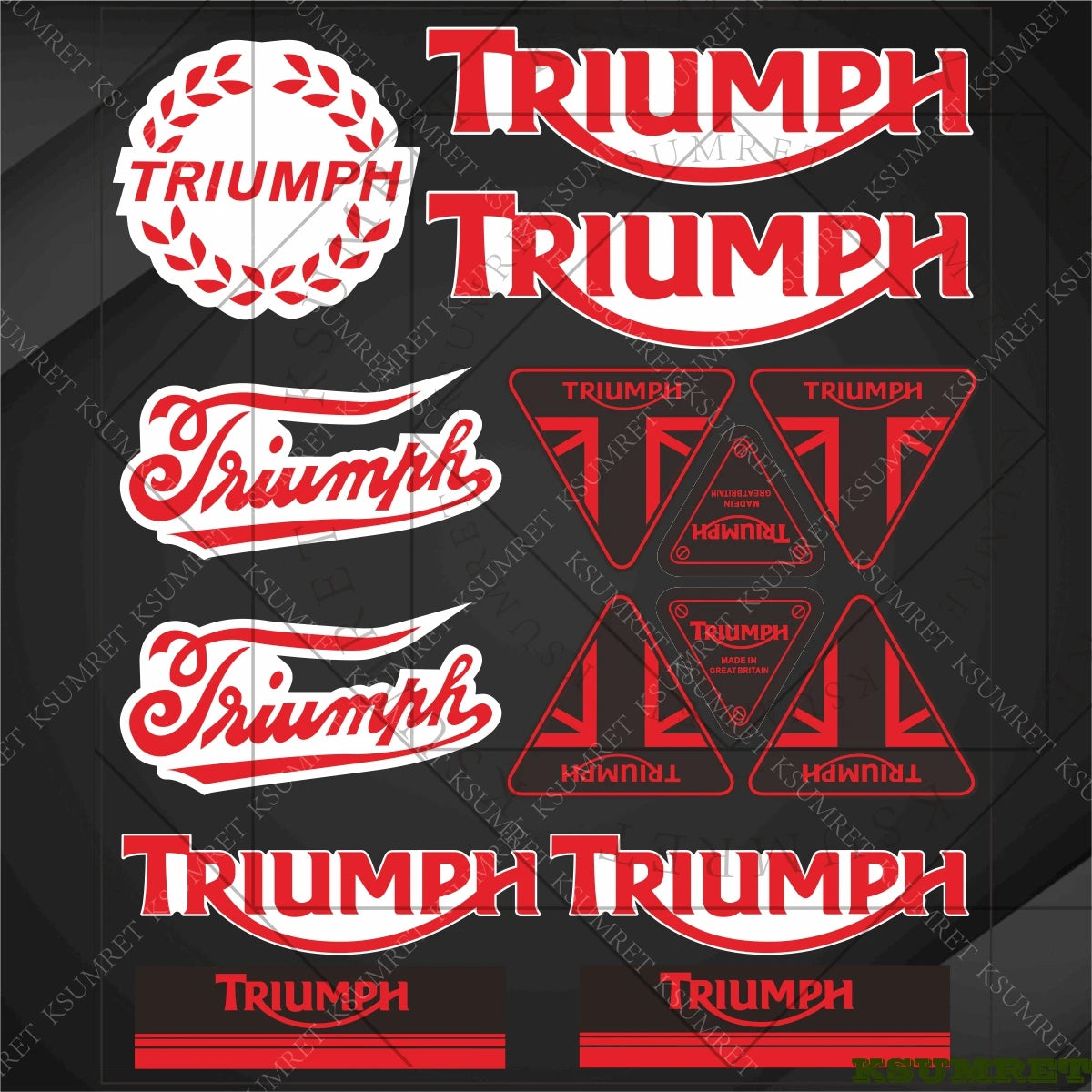 Triumph Vinyl Motorcycle Stickers – Reflective Waterproof Emblem Decal for Tank & Helmet – PVC Logo Sticker – Red / White / Black / Gold / Silver – 50g – $20