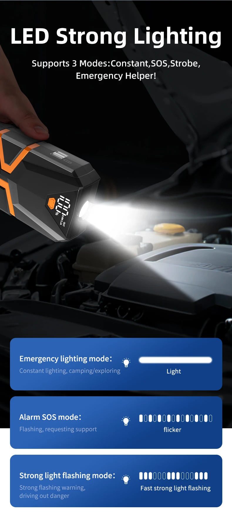 2000A Car Jump Starter – Portable Power Bank Battery Booster for 12V Petrol (6.0L) & Diesel (5.0L)