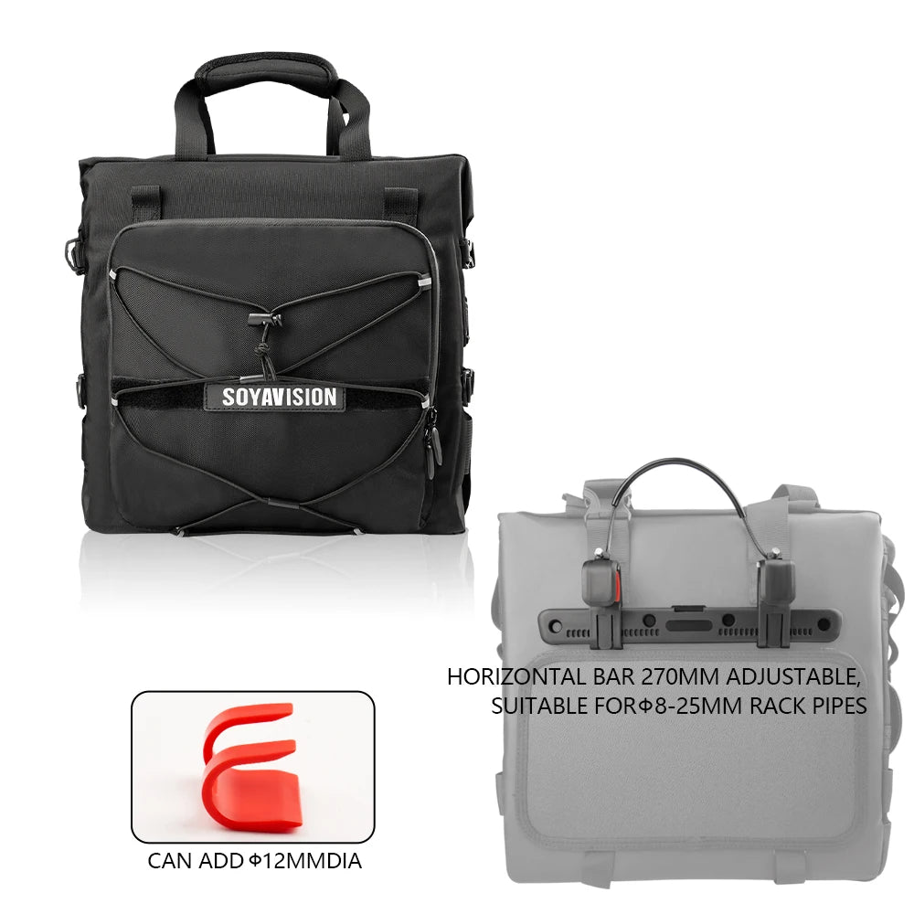 SOYAVISION Motorcycle Saddlebag Waterproof Side Bag 20L 500D Polyester Travel Motorbike Luggage Rear Seat Bag for BMW R1200GS ADV Kawasaki Yamaha Honda Suzuki – Black (1PC / 2PC)