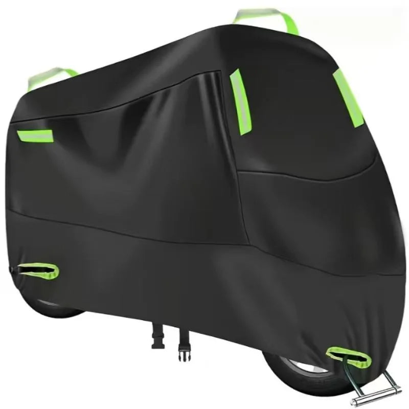 420D Universal Motorbike UV Protection Cover – High-Density Oxford Cloth Waterproof Rainproof Dustproof All Weather Windproof Lock Holes Night Reflective Strips Black M-4XL
