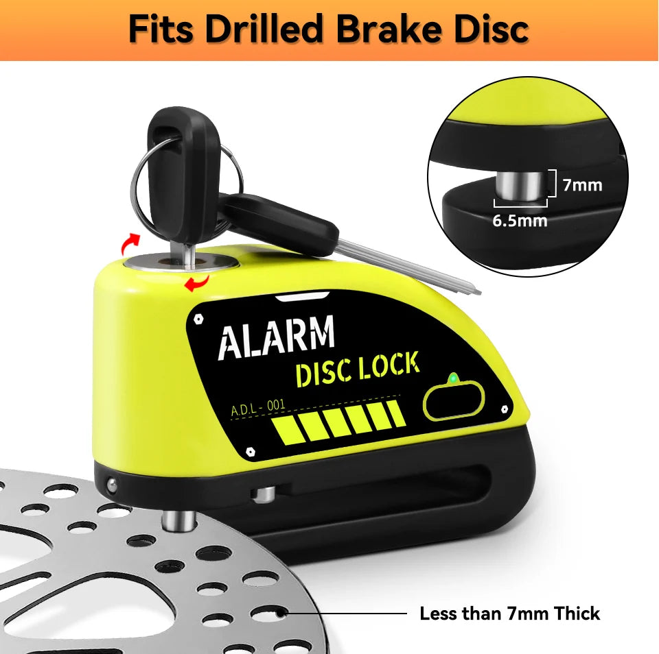 Extractme Motorcycle Alarm Disc Brake Lock Security Moto Wheel Disk Padlock Waterproof 120dB Anti-Theft – Fingerprint / Combination / Charging Style – USB-C – 7mm – With or Without Rope