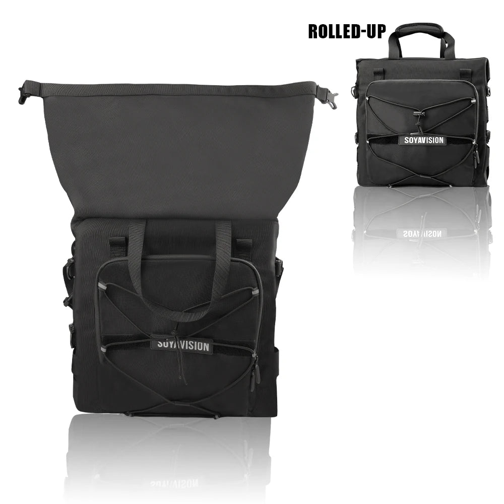 SOYAVISION Motorcycle Saddlebag Waterproof Side Bag 20L 500D Polyester Travel Motorbike Luggage Rear Seat Bag for BMW R1200GS ADV Kawasaki Yamaha Honda Suzuki – Black (1PC / 2PC)
