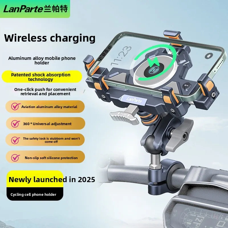 Metal Shockproof Motorcycle Phone Holder 4 Vibration Dampener 15W Wireless Charger Fast Charging Motorbike Bicycle Bike Stand