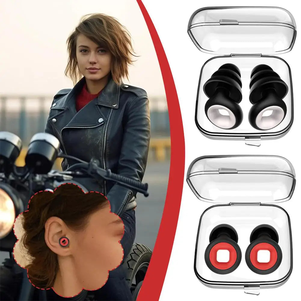 Sleep Soundproof Earplugs Portable Motorcycle Noise Reduction Earplugs Mute Anti-Noise Motorcycle Equipment – Silicone – 14g – Red / Black