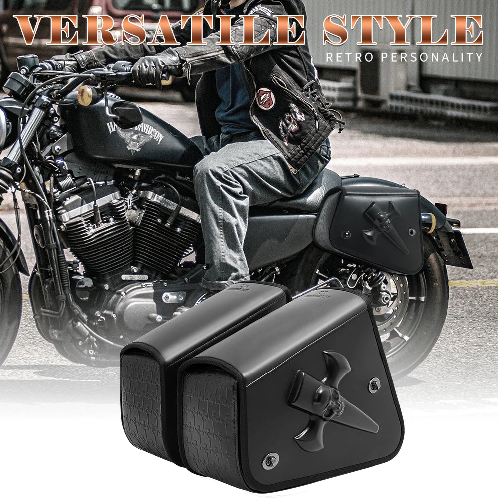 WASONTEDA Waterproof Motorcycle Saddle Bags Tool Organizer Rear Swingarm Bag PU Leather Hard-Shell for Harley Sportster XL883 1200 Street 750 Rebel 300 500 – Black (1 Pair)