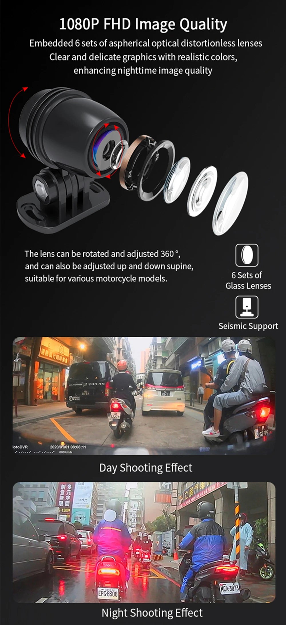Kocam Dual 1080P Motorcycle Dash Cam IP66 Waterproof 3" IPS WiFi GPS Front Rear Motorcycle Camera DVR Black Box G-Sensor Super Capacitor Remote Control