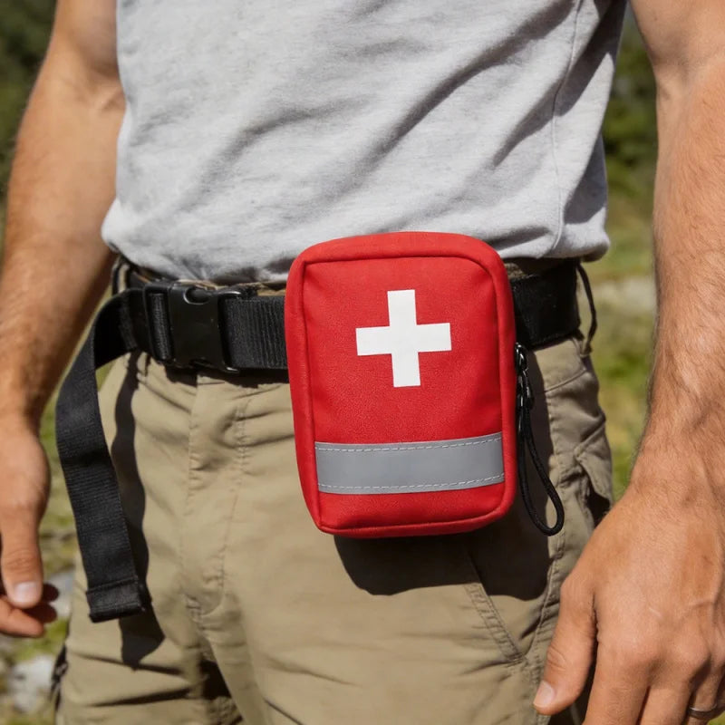 Reflective Portable First Aid Kit for Outdoor Hiking Camping - Emergency Medicine Organizer with Car Storage Strips