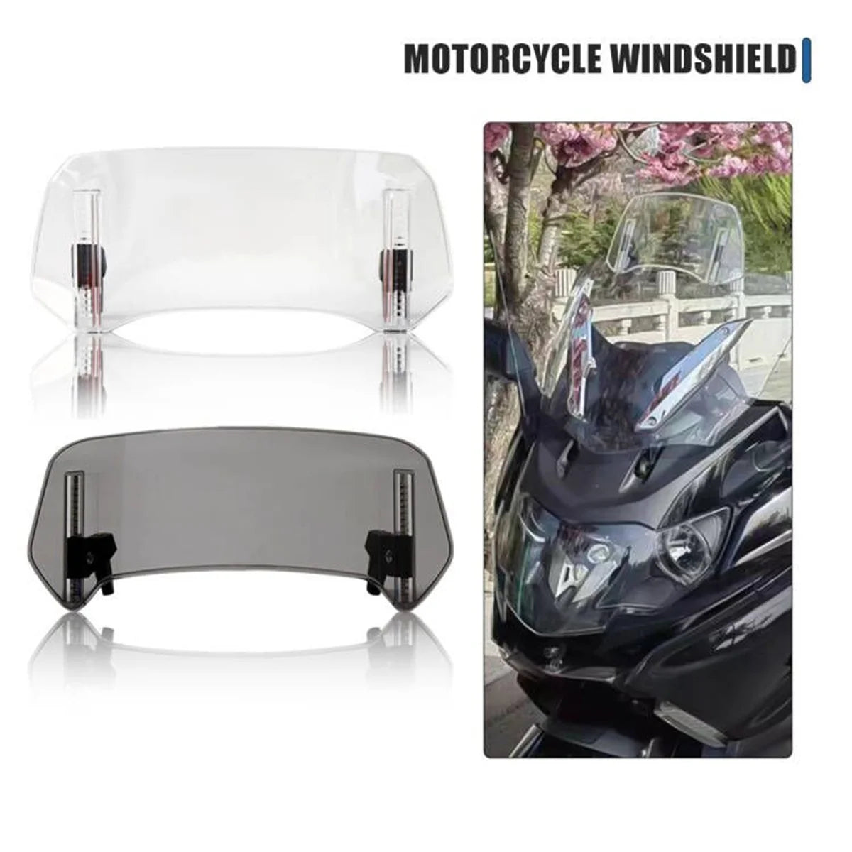 Universal Motorcycle Windshield Extension Adjustable Spoiler Clamp-On Windscreen Deflector Suitable for All Motorcycle Parts – SOYAVISION ABS 280mm 300mm 360mm Grey Clear No Drill