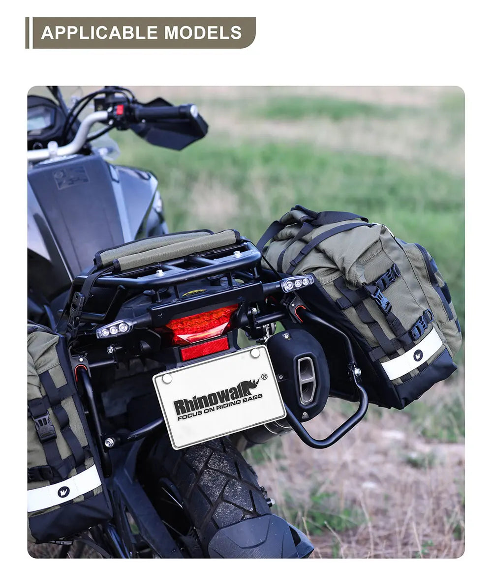 Rhinowalk Motorcycle Side Saddle Bag 20L Universal with Removable 100% Waterproof Inner Bag Motorbike Travel Luggage Accessories – Black / Olive (1PC)