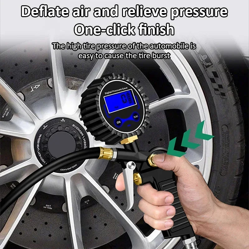 220 PSI Tire Pressure Gauge – Car, Truck & Motorcycle Tire Inflator with Flexible Hose