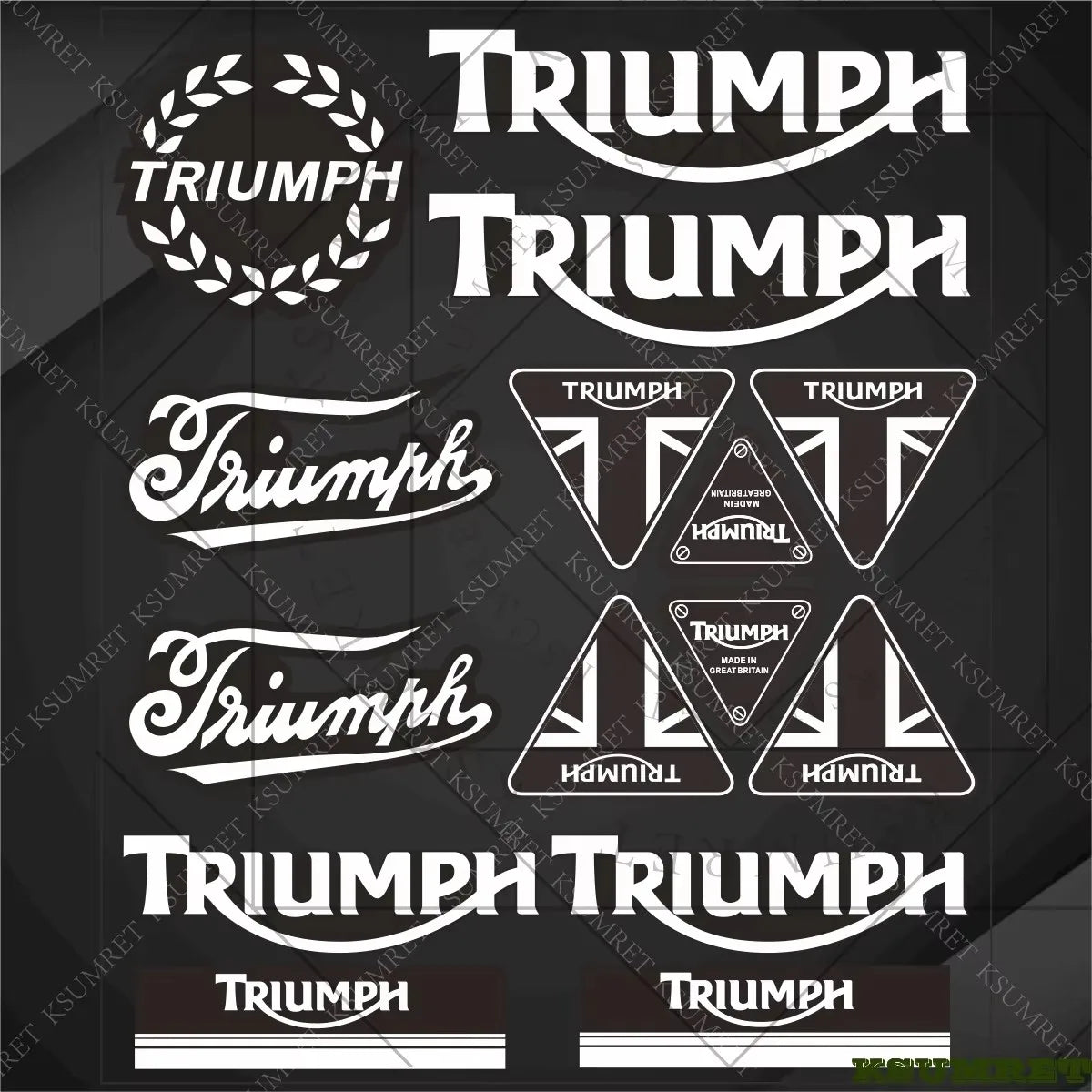 Triumph Vinyl Motorcycle Stickers – Reflective Waterproof Emblem Decal for Tank & Helmet – PVC Logo Sticker – Red / White / Black / Gold / Silver – 50g – $20