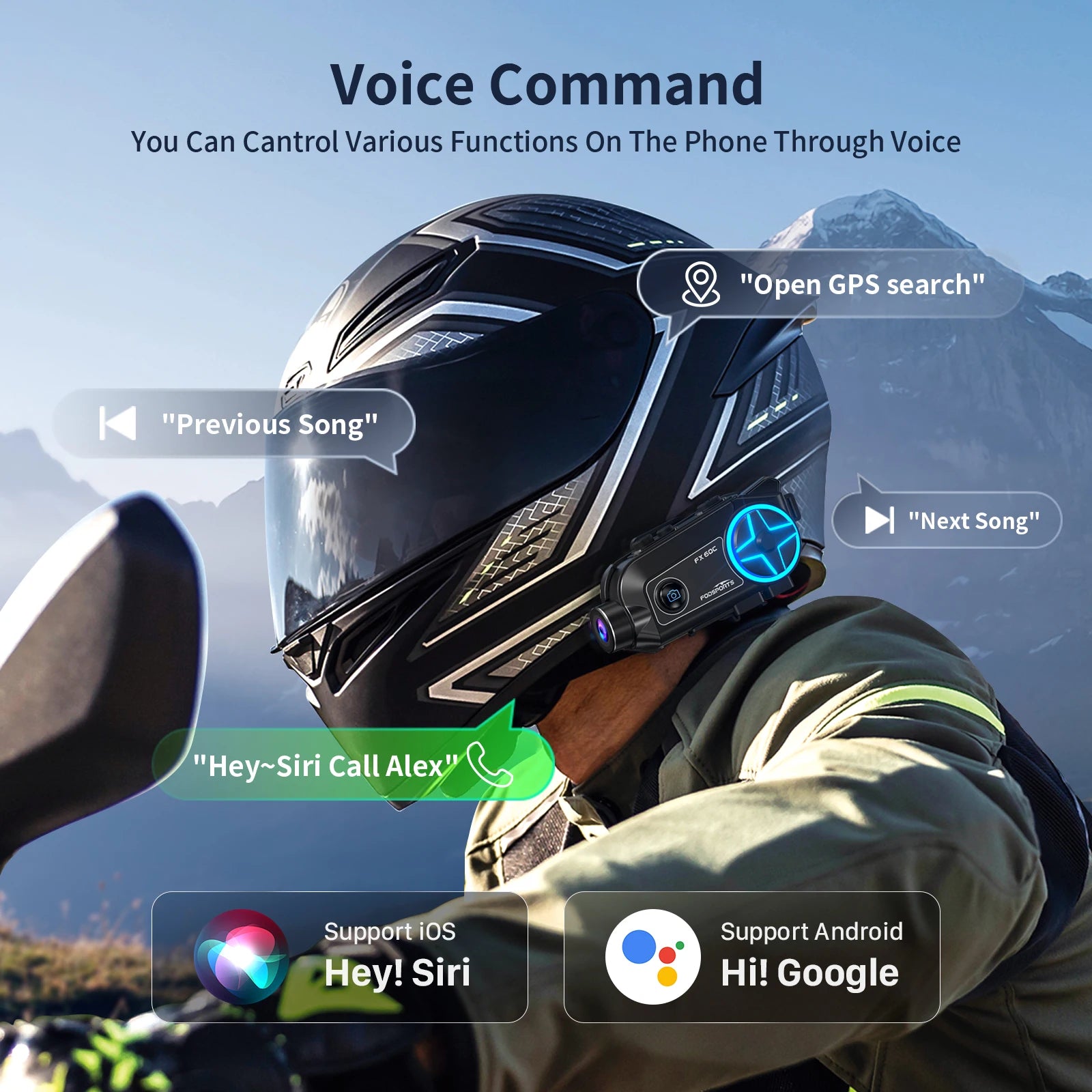 Fodsports FX60C Motorcycle Bluetooth Intercom – 4K Camera & 10-Rider