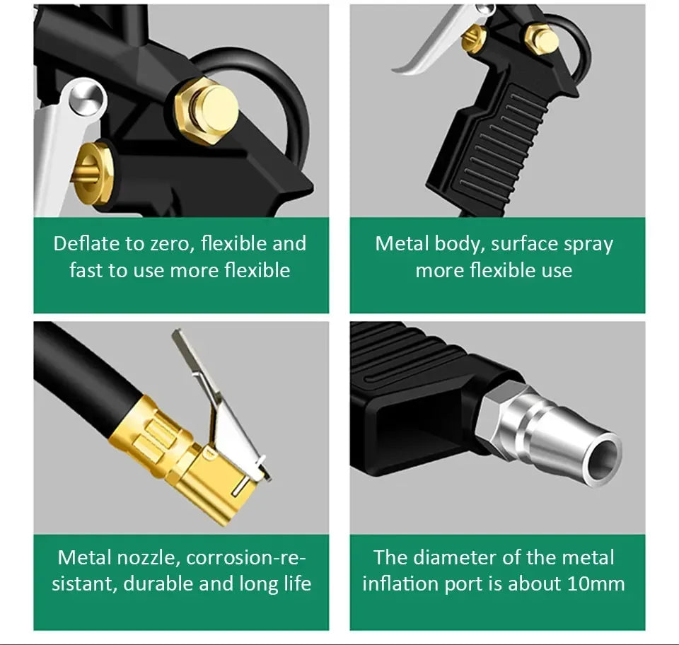 220 PSI Tire Pressure Gauge – Car, Truck & Motorcycle Tire Inflator with Flexible Hose