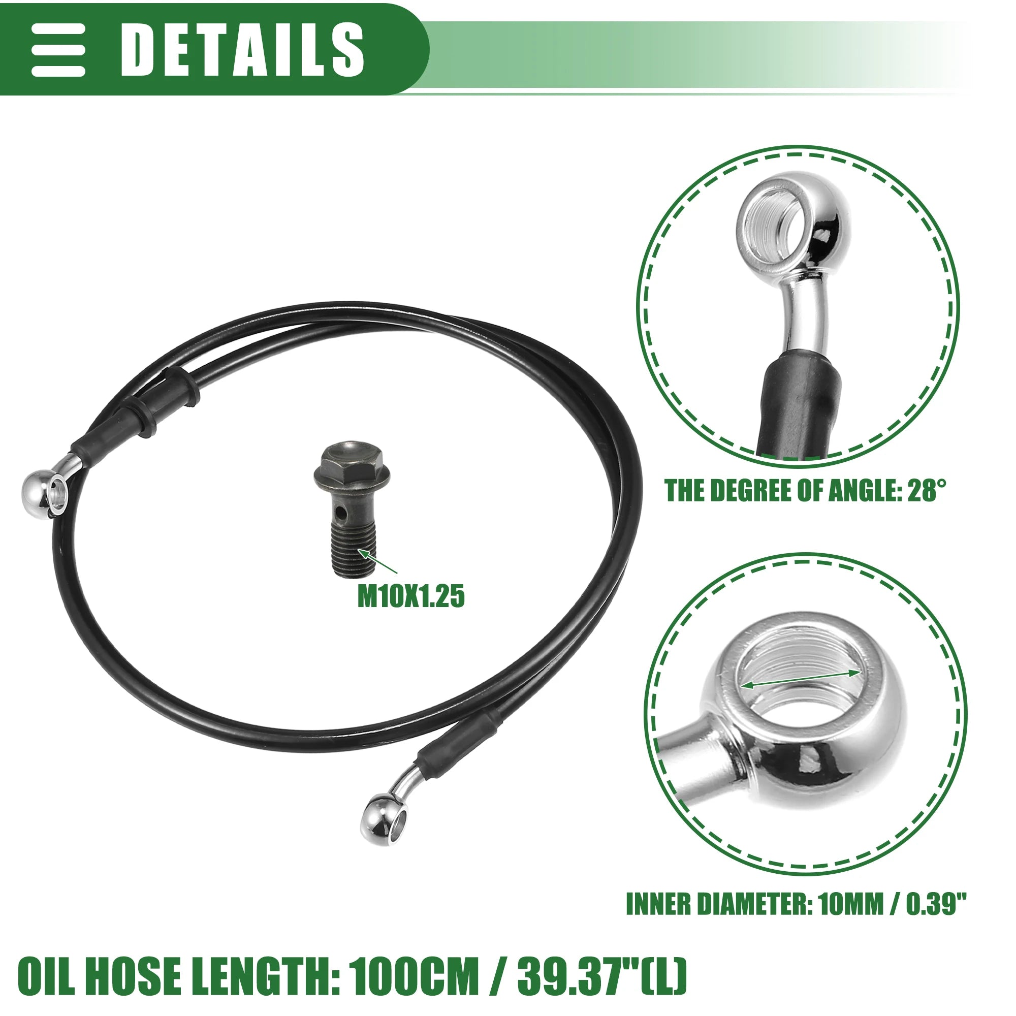 28° Braided Hydraulic Brake Hose – Brake Line Tools – Motorcycle Dirt Bike Motocross Brake Line Oil Hose – M10×1.25 – 30cm to 170cm – Black – from $18