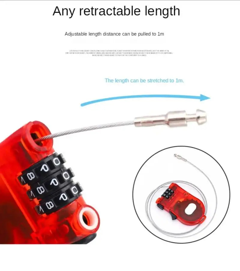 DOMEN Bicycle Steel 3 Digit Cable Code Lock Outdoor Waterproof Motorcycle Helmet Anti-Theft Chain Password Lock Bike Accessories