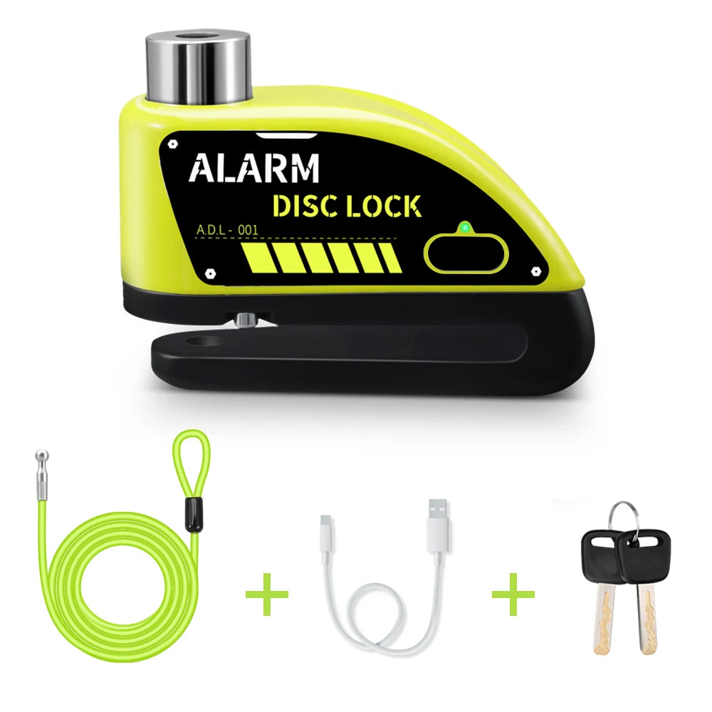 Extractme Motorcycle Alarm Disc Brake Lock Security Moto Wheel Disk Padlock Waterproof 120dB Anti-Theft – Fingerprint / Combination / Charging Style – USB-C – 7mm – With or Without Rope