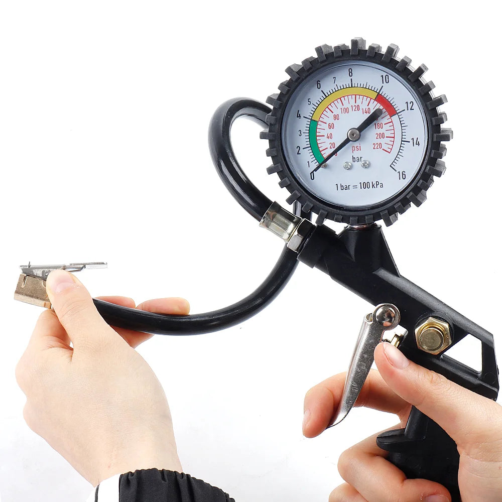 0–16 Bar Tire Pressure Gauge – High-Precision Dial Tire Inflator for Car, SUV, Motorcycle & Bicycle