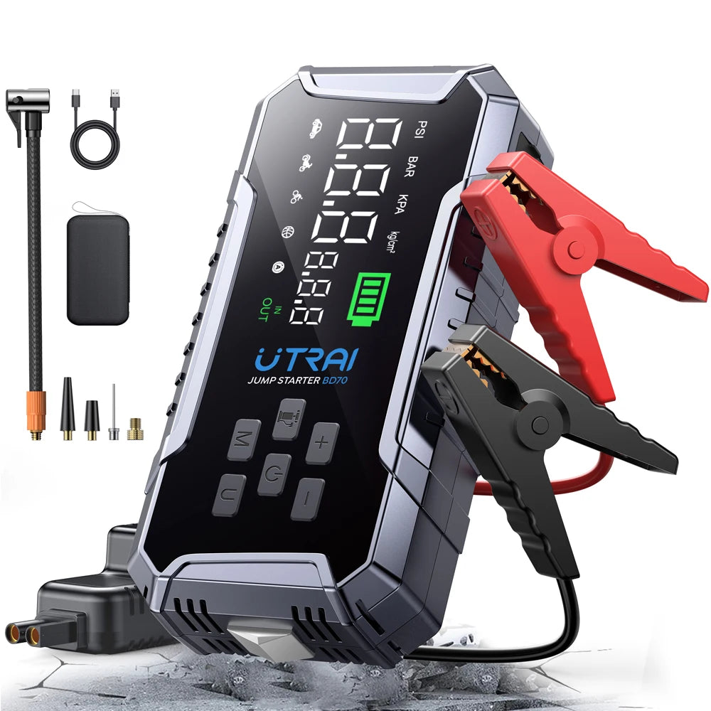 UTRAI BD70 Motorcycle Jump Starter 4000A with 160PSI Air Compressor 16000mAh Portable Power Bank Emergency Battery Booster Starting Device