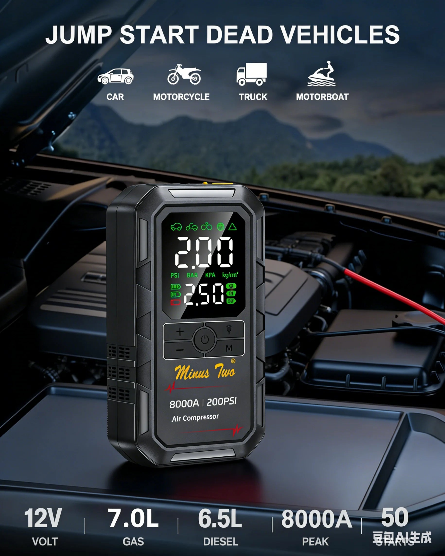 8000A Peak Car Jump Starter with 200PSI Air Compressors – Portable Emergency Battery Booster & Power Bank