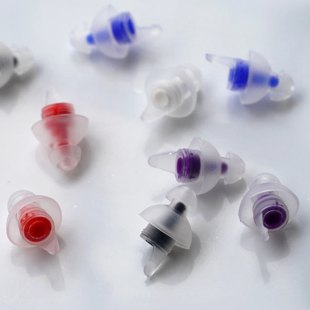 HUAK HUAK-04 / HUAK-05 Reusable High-Fidelity Concert Silicone Ear Plugs Noise Cancelling Musicians Motorcycles Sleeping Work Study Swim – CE Certified – Single or 10-Pair Bulk – Purple Red Blue Black White