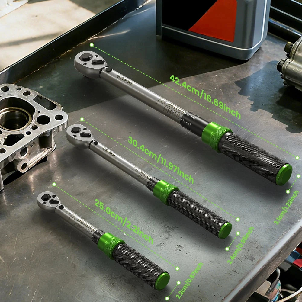 TaskStar 8-in-1 Click Torque Wrench Set – 1/4” + 3/8” + 1/2” – 72-Tooth – ±3% Accuracy – 5 Adapters + Case – $108