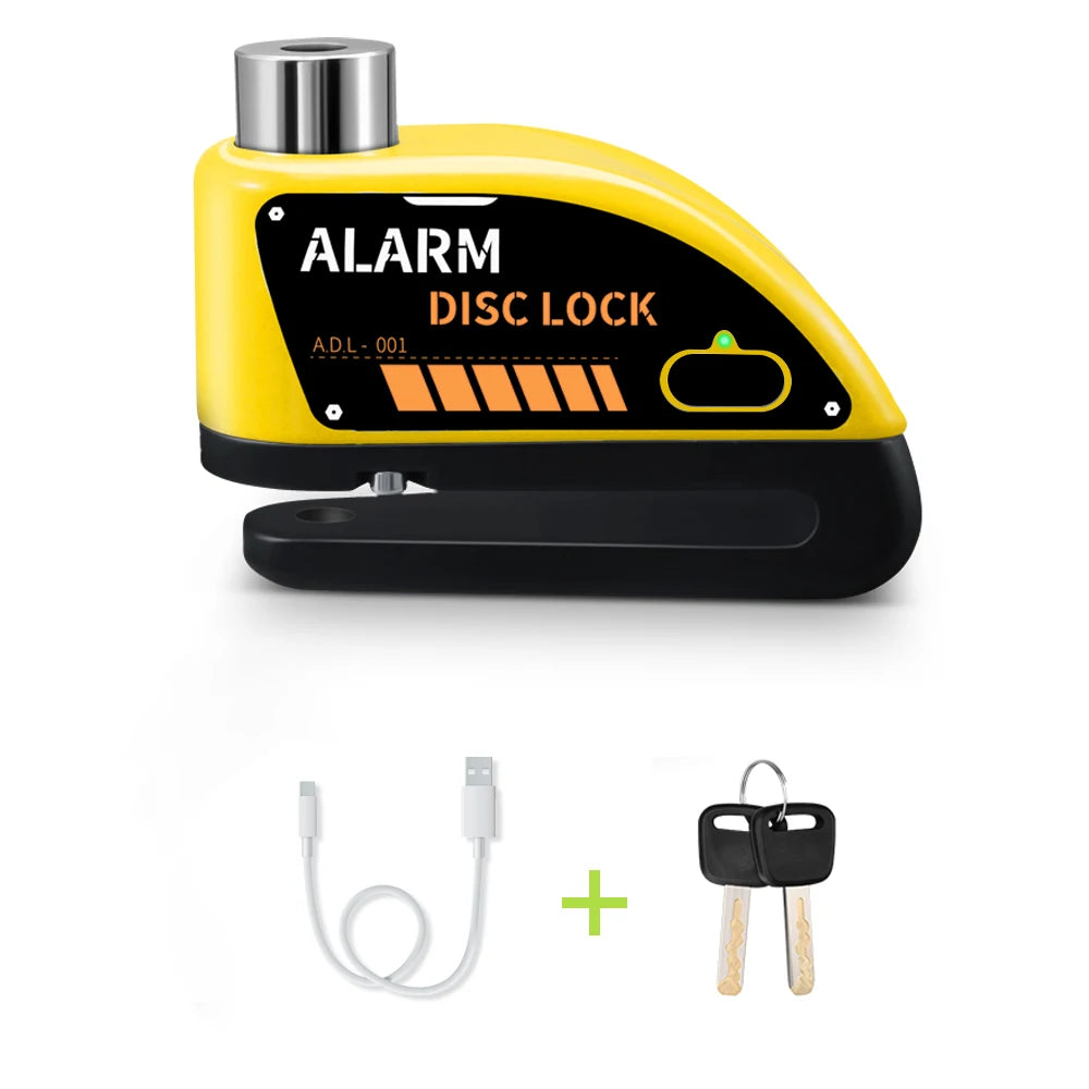 Extractme Motorcycle Alarm Disc Brake Lock Security Moto Wheel Disk Padlock Waterproof 120dB Anti-Theft – Fingerprint / Combination / Charging Style – USB-C – 7mm – With or Without Rope