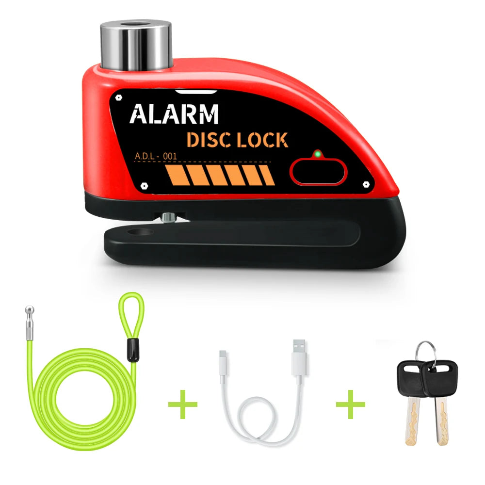 Extractme Motorcycle Alarm Disc Brake Lock Security Moto Wheel Disk Padlock Waterproof 120dB Anti-Theft – Fingerprint / Combination / Charging Style – USB-C – 7mm – With or Without Rope
