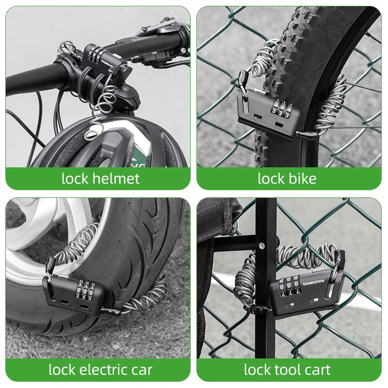 Rockbros Helmet Lock Anti-Theft Mini Bicycle Lock 3-Digit Password Lock Ultralight Flexible Bike Lock Motorcycle Helmet Lock – Model 907 1.5m PVC Steel Cable Two Ways to Use Black