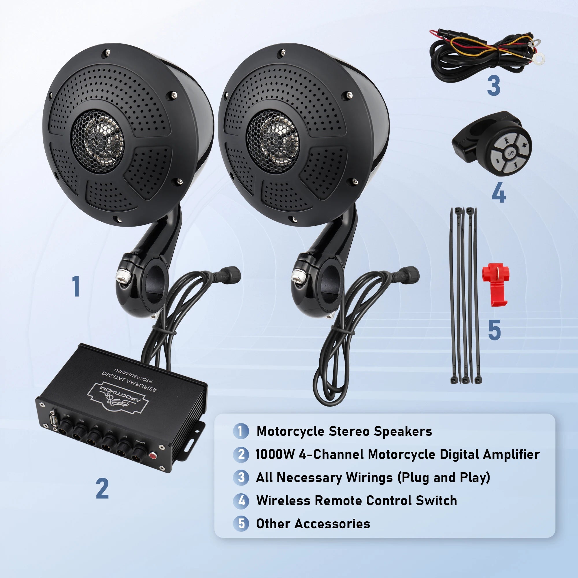 Motorcycle Speakers – 1000W Bluetooth 4-Channel Full-Range Stereo