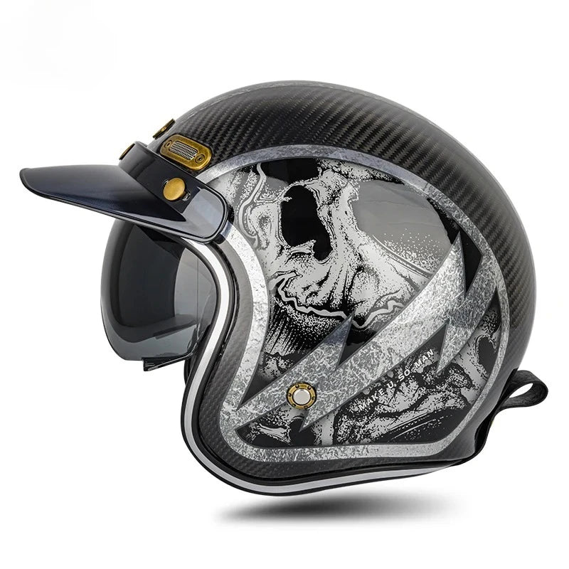 Open Face Helmets – DOT Approved Retro Motorcycle Helmet, Carbon Fiber Style with Visor for Men