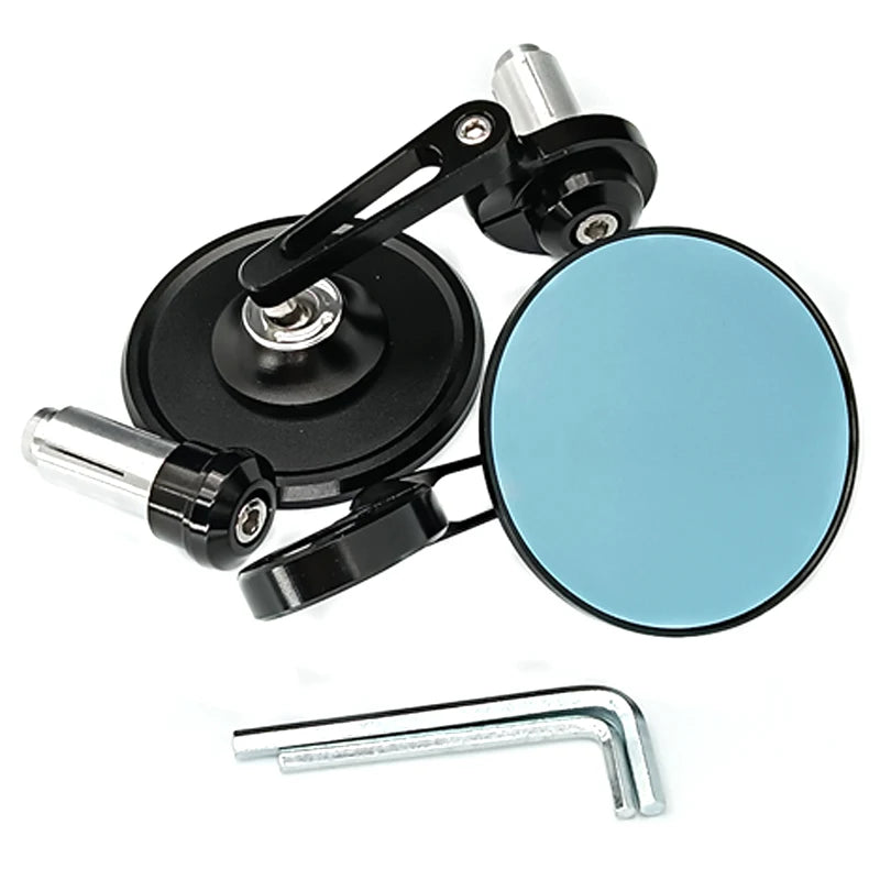 JPMotor Accessories Motorcycle Mirror Aluminium Bar-End 7/8" 22mm Adjustable Rearview Motorcycle Mirror Blue Glass for Street Bike Scooter E-Bike