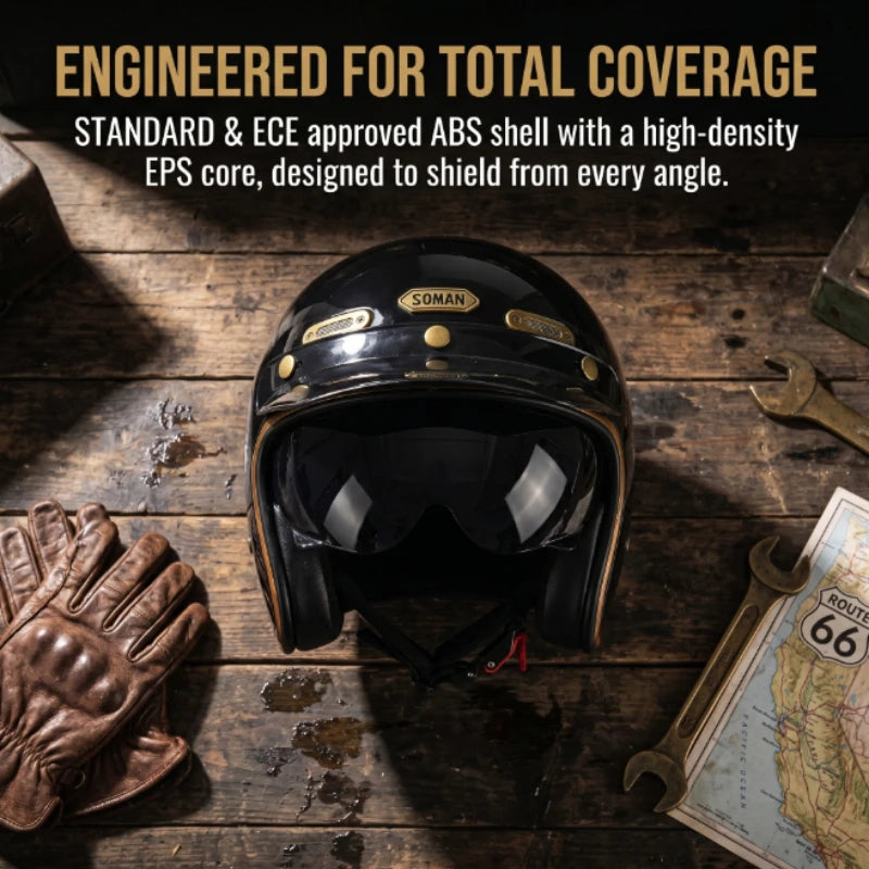 Open Face Helmets – DOT Approved Retro Motorcycle Helmet, Carbon Fiber Style with Visor for Men