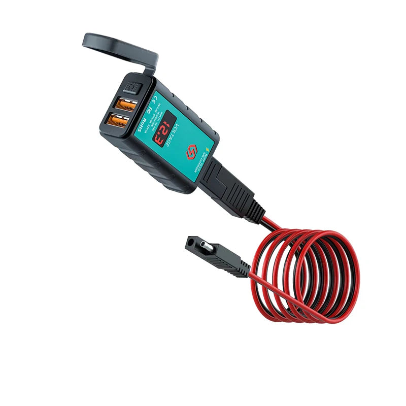 12V Waterproof Motorcycle USB & Type-C Fast Charger – SAE Adapter with Power Switch & Voltmeter