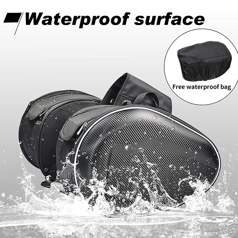 oezrefit 2PCS Universal Fit Motorcycle Pannier Bags Luggage Saddle Bags Side Storage Fork Travel Pouch Box Motorcycle Side Helmet Riding Waterproof 36L-58L with Rain Cover – Black