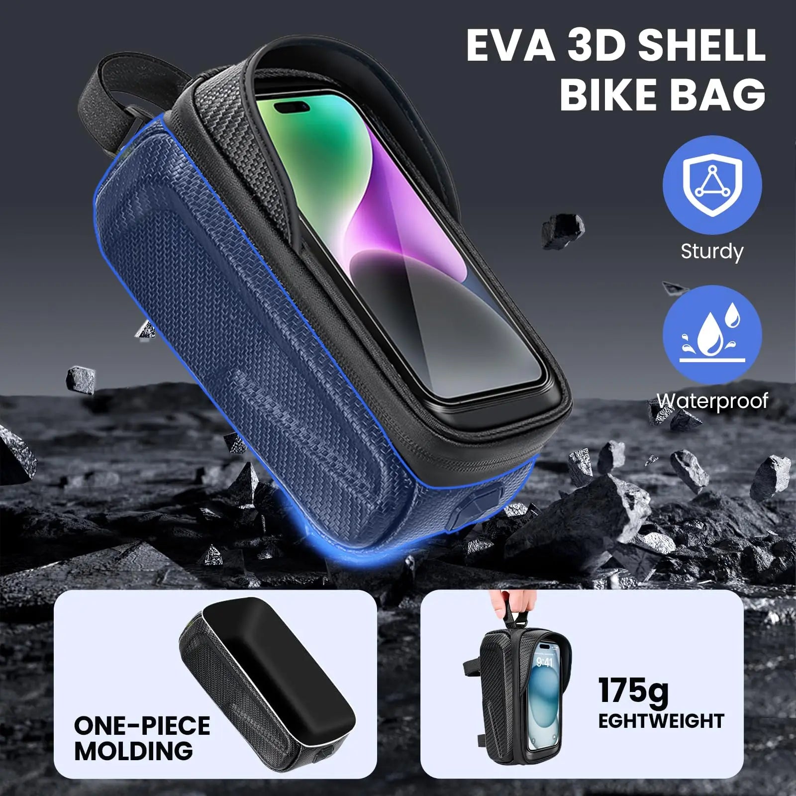 Waterproof EVA Bike Phone Pouch – Front Frame Top Tube Bag for Phones Up to 6.8"
