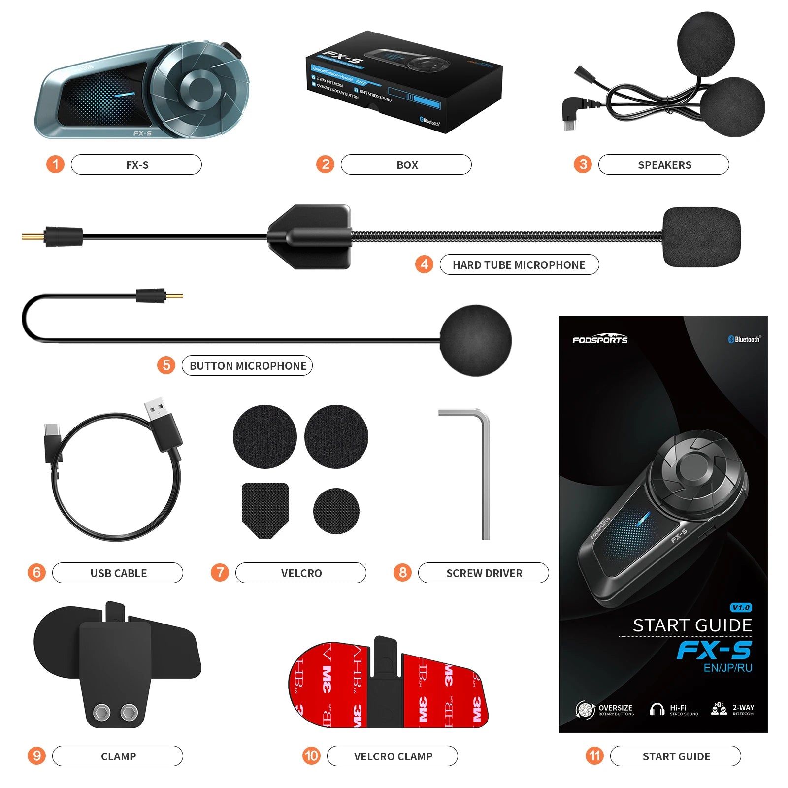 Fodsports FX-S Motorcycle Bluetooth Intercom – 1000m Helmet Headset