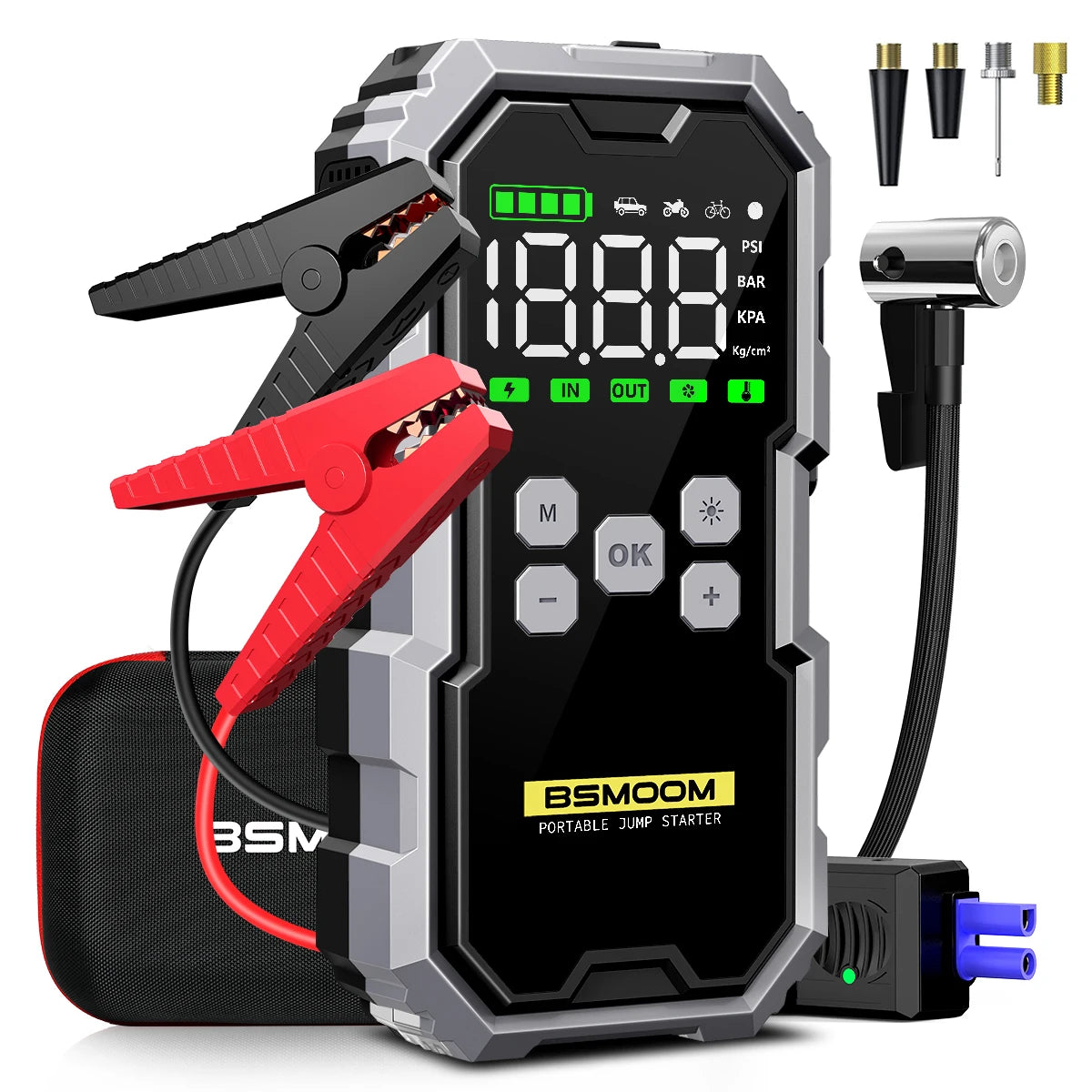 BIUBLE Motorcycle Jump Starter 7000A with Air Compressor Battery Booster 12V Power Bank LED Flashlight Smart Cable Voltage Display