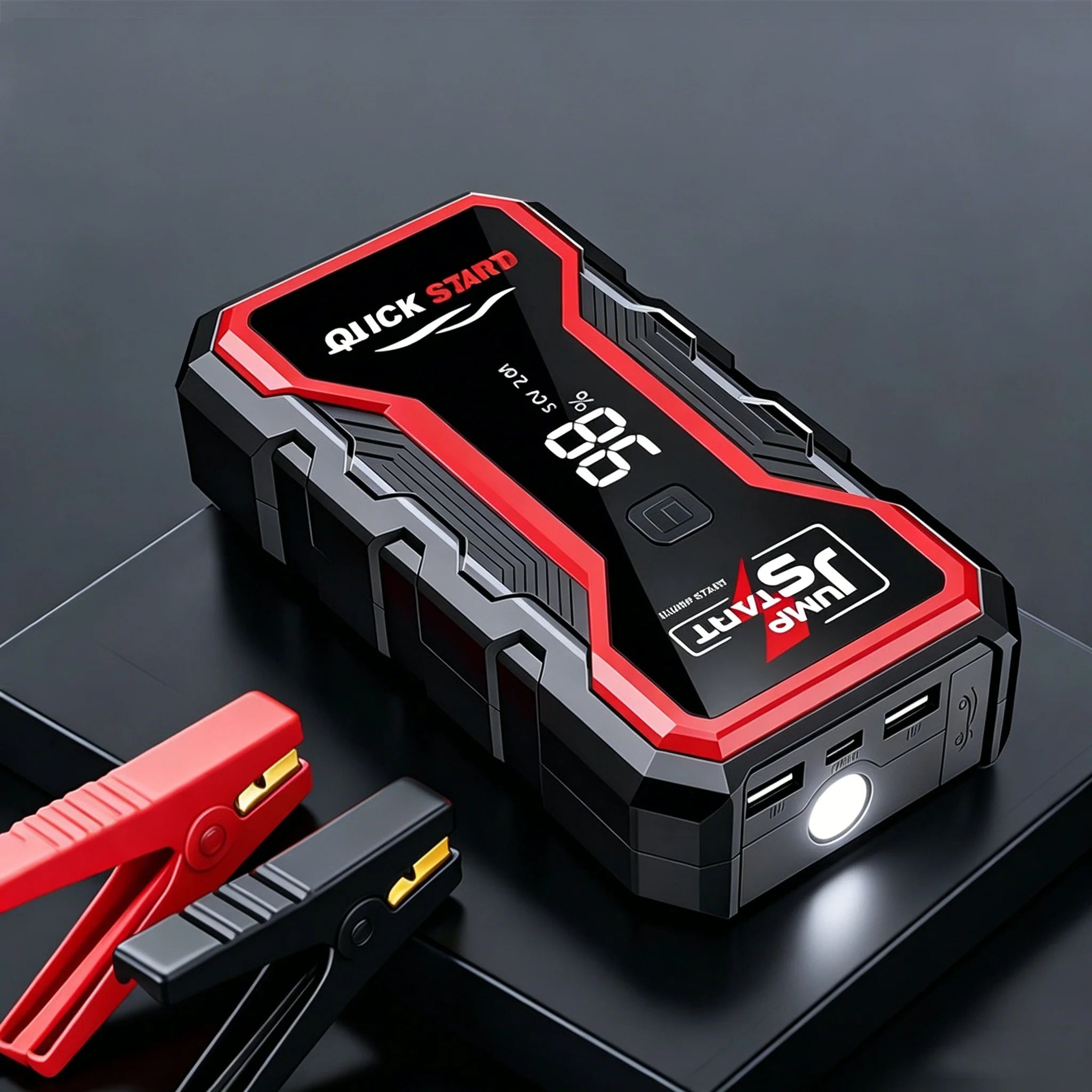 12V Jump Starter & Air Pump – 1800A Multi-Function Tire Inflator, LED SOS Light & Power Bank for Car, Motorcycle & Bicycle