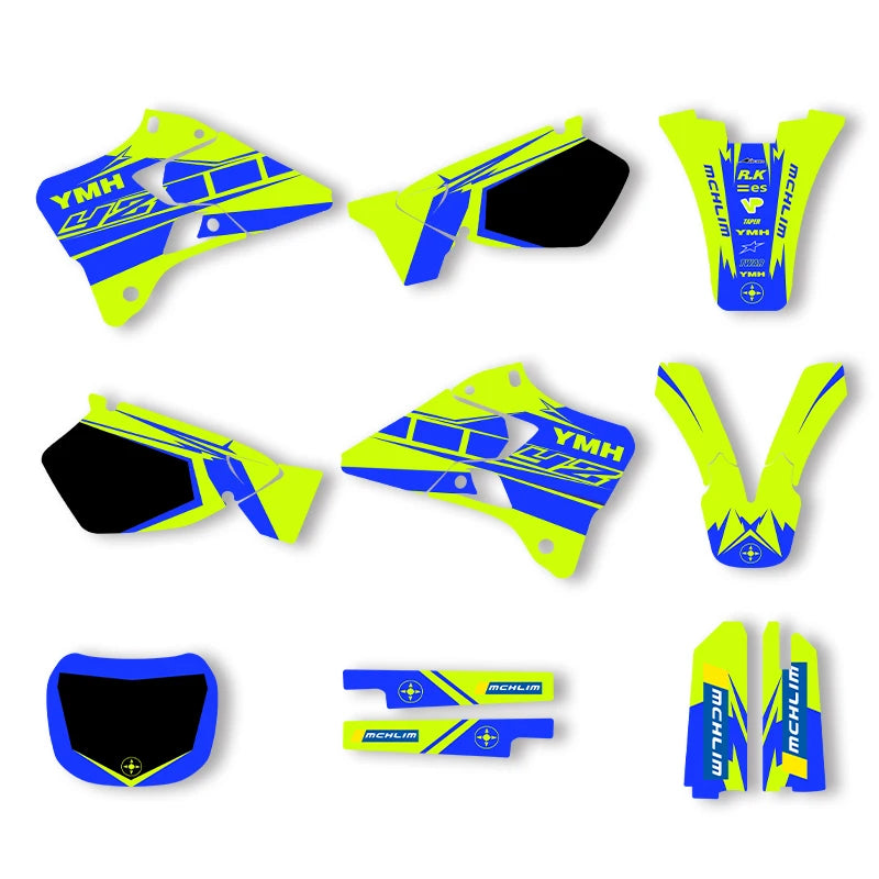 Sawrain MCHMFG Custom Team Graphics Decals Kit for Yamaha YZ125 / YZ250 1996–2001 – Green Blue 003 – Glossy Film – Custom Fit