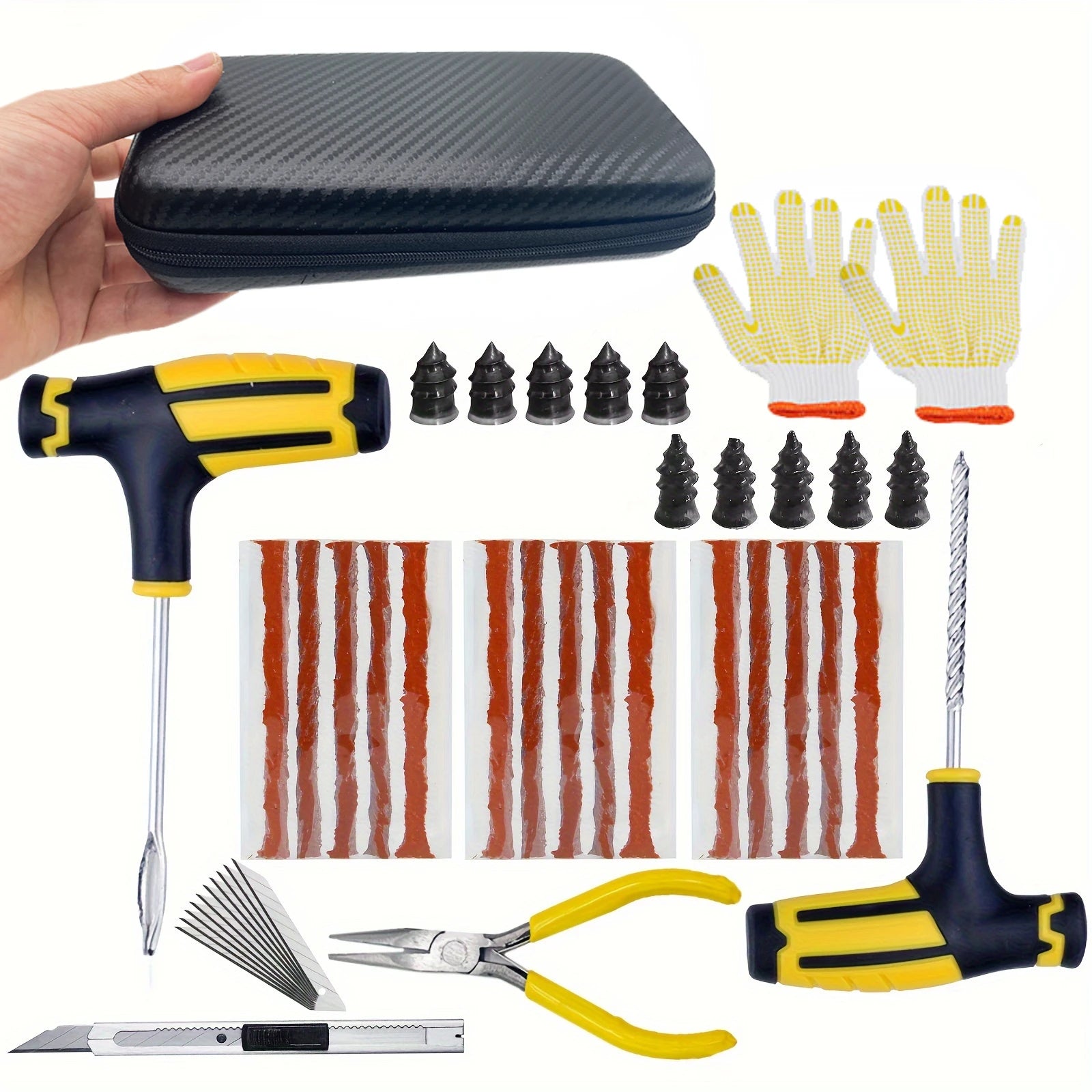 Tubeless Tire Puncture Plug Repair Kit with Storage Box – 23 / 31 / 42 / 52pcs – Car Motorcycle Bicycle – $10–18